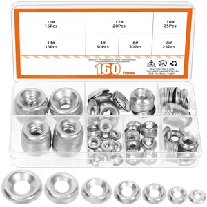 160 count 7 Sizes  Countersunk Finish Washers Assortment Kit 304 Stainless Steel Finish Cup Washer Finishing Cup Washers Finishing Countersunk Washer for Automotive Construction Industrial