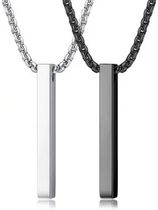 Mens Necklaces Stainless Steel Minimalist Chain Silver and Black Bar Pendant Necklace for Men Women Couples Necklaces Mens Chain Necklace