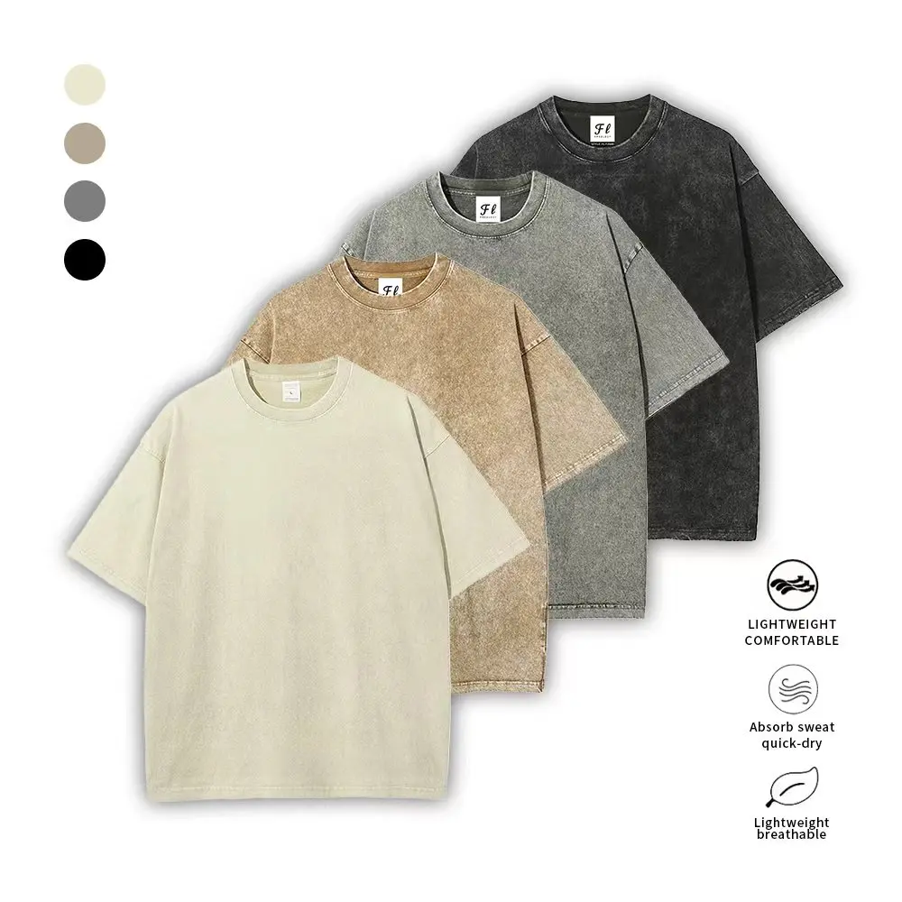 4 pack acid wash tee,American Streetwear Style Unisex Retro Cotton Short-Sleeve T-Shirt (4-Piece Set) Gym fit Breathable Fabric,Clean Classical Basic  Top