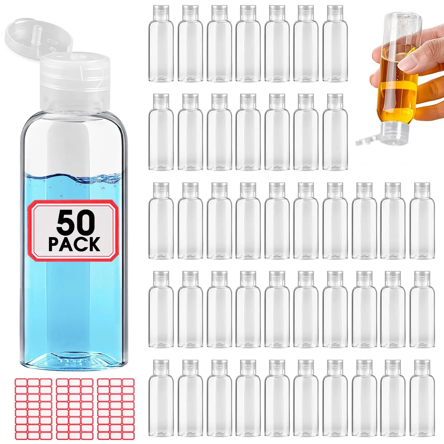 50PCS 3.4 oz Travel Bottles Tsa Approved Leakproof Plastic Squeezable Empty Small Bottles for Toiletries Liquids Travel Essentials with Flip Cap