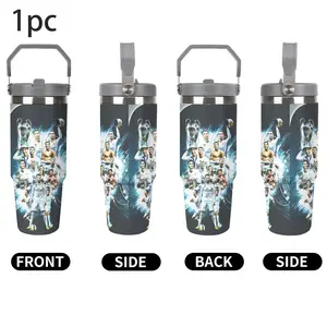 1pc 30oz Cristiano Ronaldo Real Madrid Stainless Steel Tumbler with Handle & Straw, Double Wall Vacuum Insulated Travel Mug, Soccer Fan Water Bottle for Cold/Hot Drinks, Leakproof, Perfect for Sports, Gifts, Stainless Steel Thermos, Drinkware, Flasks