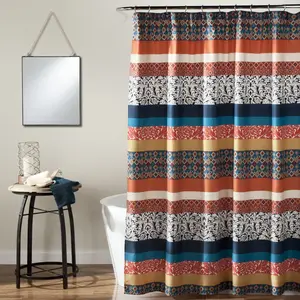 Lush Decor Boho Stripe Shower Curtain - Printed Design with Colorful Stripes in Various Colors