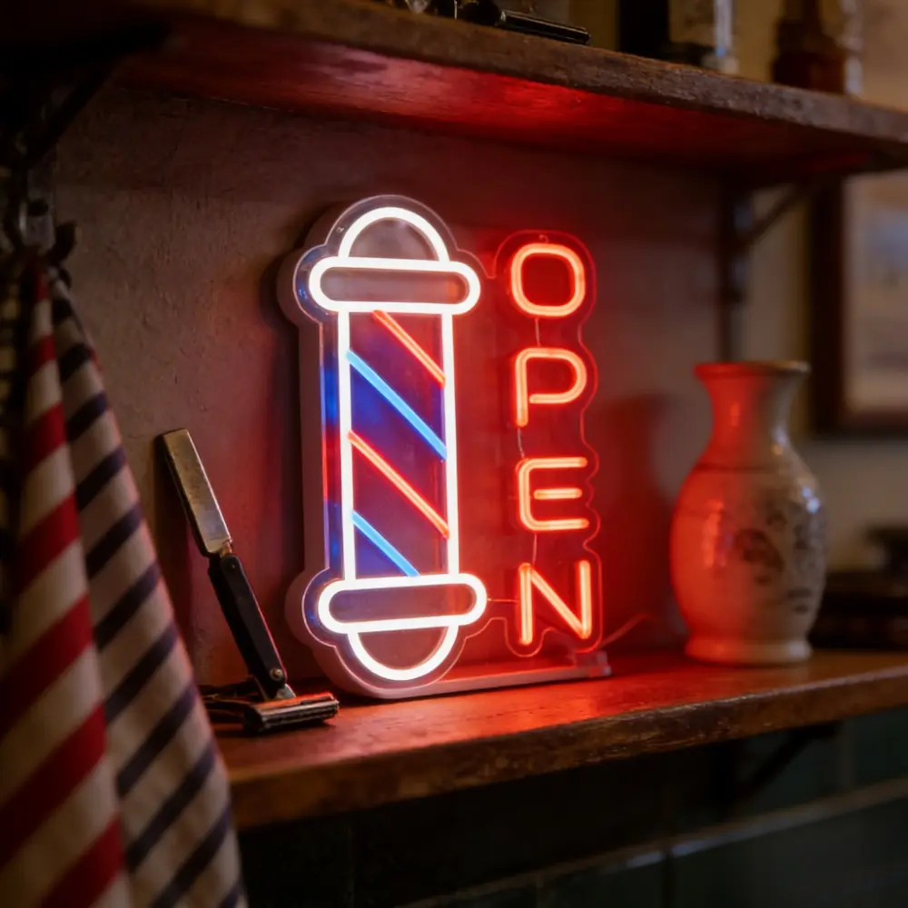 Barber Shop LED Neon Sign - USB-Powered Indoor Home Use Low Voltage LED Lights, Adjustable Brightness Wall Decoration to Light Up Your Space for Barber Shop, Home Festive Decor