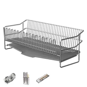 TUZZAN Stainless Steel Dish Drying Rack for Kitchen Counter, Large Capacity Multifunctional Dish Rack with Water Tray and Cutlery Holder, TDDR003