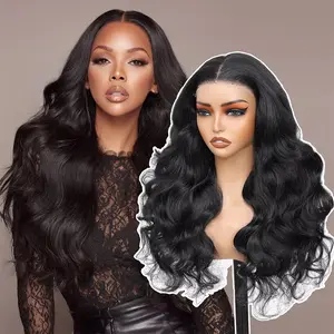 Pobokix 7x6 Body Wave HD Transparent Lace Frontal Wig Brazilian Preplucked Wigs for Women Glueless Lace Front Human Hair Wigs 200% Density Natural Hairline For Women