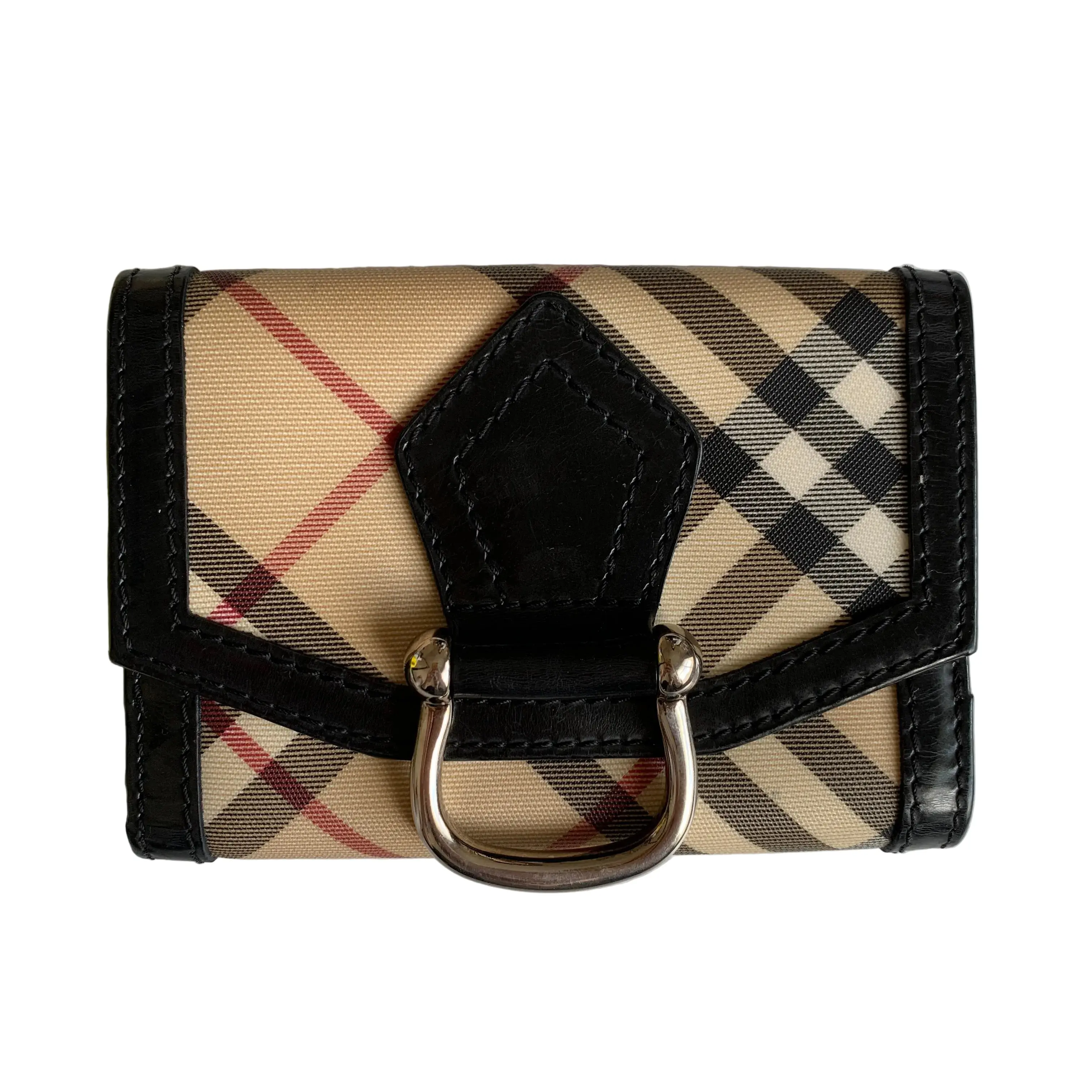 Pre-owned BURBERRY compact wallet  Small Leather Goods nova check compact black leather wallet authentic with COA 56x42