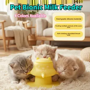 Pet Bionic Milk Feeder with 4 Soft Nipples, Silicone Suction Cup Anti-Tip Design, Feeding Supplies for Kittens Puppies Rabbits & Small Newborn Pets, Puppy Feeding Bottle