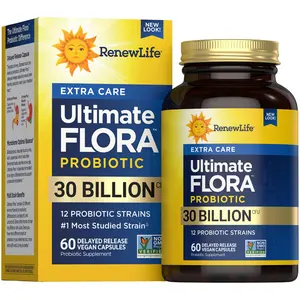 Renew Life Extra Care Probiotic Capsules - 30 Billion CFU - 12 Probiotic Strains - 60 Delayed Release Vegan Capsules
