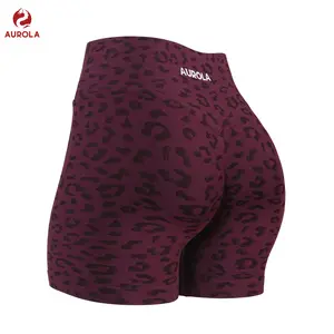 AUROLA Leopard Workout Shorts for Women,Gym Shorts Scrunch Butt Seamless Athletic Shorts