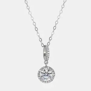 【21F】QuicklyDelivery，NOBonus-Halo Set 1 Carat Synthetic Moissanite Lined Pendant– Elegant and Classic Choice for Engagement, Wedding, or Special Occasions