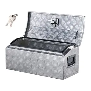 fathersdaygift VEVOR Heavy Duty Aluminum Truck Bed Tool Box, Stripes Plated Tool Box with Side Handle and T-Lock Keys, Storage Toolbox Chest Organizer for Trailer, Pickup, Truck Bed, RV, 30x13x13, Silver