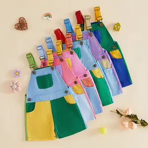 Toddler Baby Girl Boy Overalls Romper Sleeveless Color Block Striped Jumpsuit Shorts Suspender Shortalls Summer