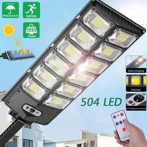 504 LED Powerful Solar Street Light - Street & Area Lighting - Dusk-to-Dawn Flood Light with Wide Angle Motion Sensor, Ultra-Bright , and Energy-Efficient Technology for Commercial Yard and Parking Lot Illumination，Warm light, warm Christmas ！