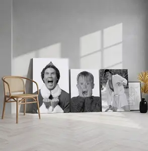 Interesting 3-Piece Bathroom Decor Mural Set poster – Black & White Classic Comedy Movie Scenes Canvas Prints for Toilet Areaposter framed and unframe