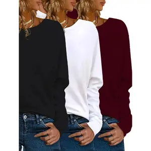 Women's Batwing Sleeve Solid Color T-Shirt, Elastic Long Sleeve Top, Casual Fashion Warm Base Layer, Perfect for Daily Wear & Parties