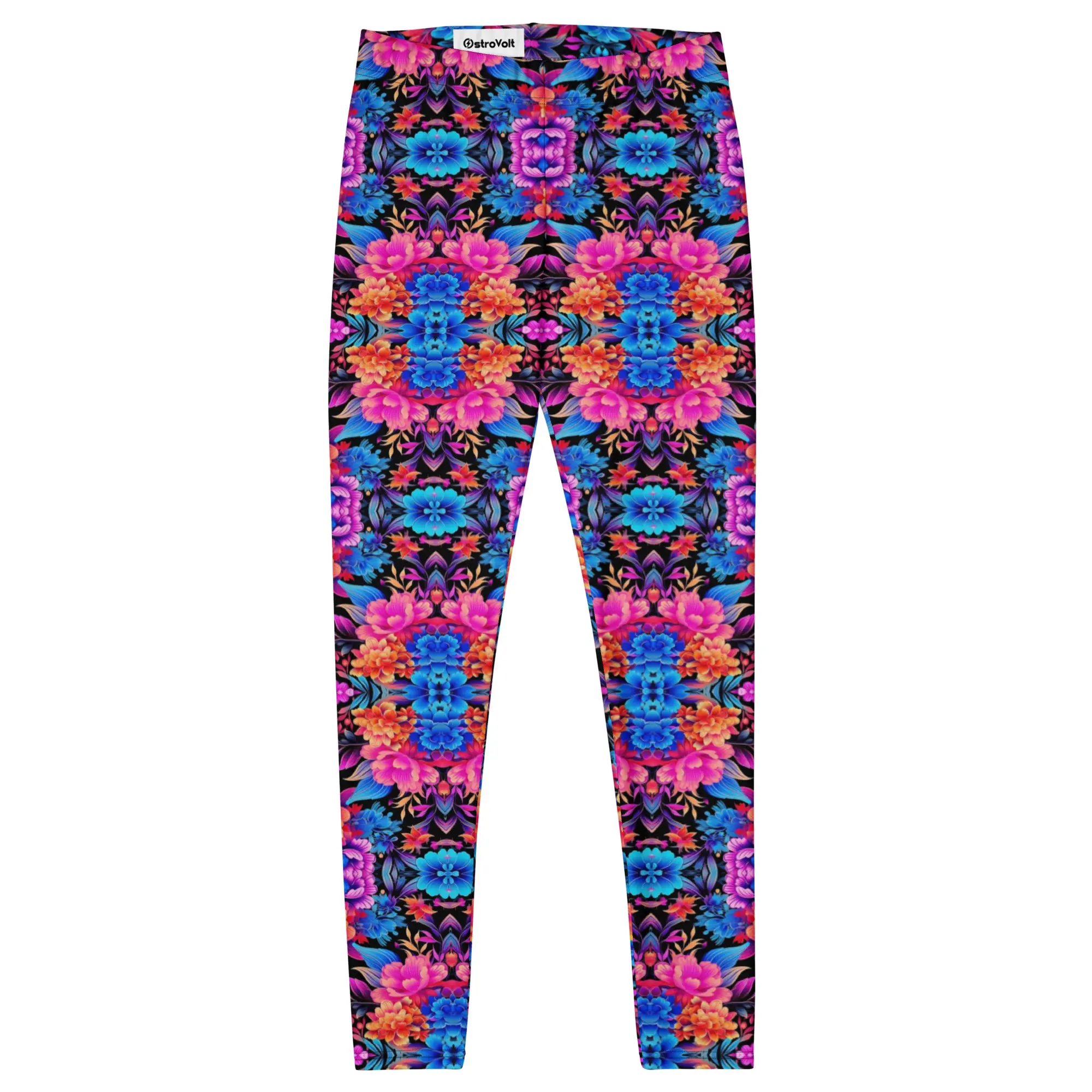 Vibrant Psychedelic Floral Kaleidoscope Leggings - Rainbow All-Over Print Yoga Pants