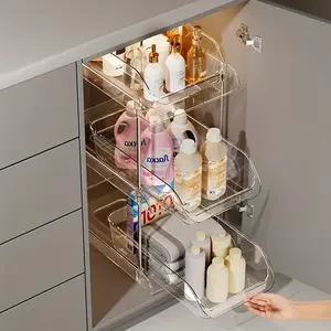 Transparent Plastic Pull-Out Bathroom Rack, Sink Under Storage Shelf with Metal Tube, Bathroom Organizing Accessories, Suitable for Bathrooms, Cabinets, Countertops