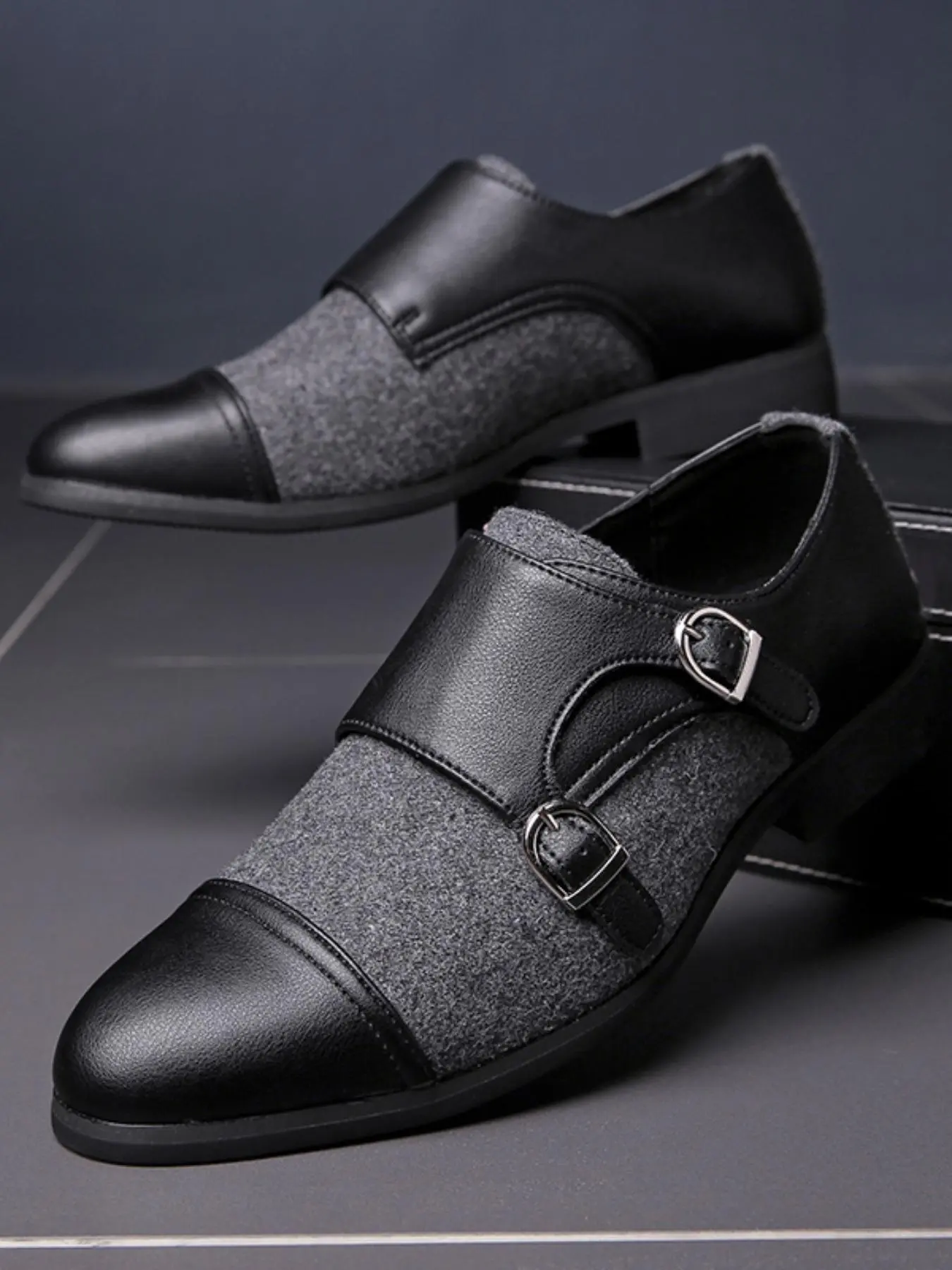 Men's Business Fashion Colorblock Buckle Decorated Slip on Dress Shoes, Formal Shoes for Work Office, Male All-match Commuter Shoes for Daily Wear, Business Style Shoes