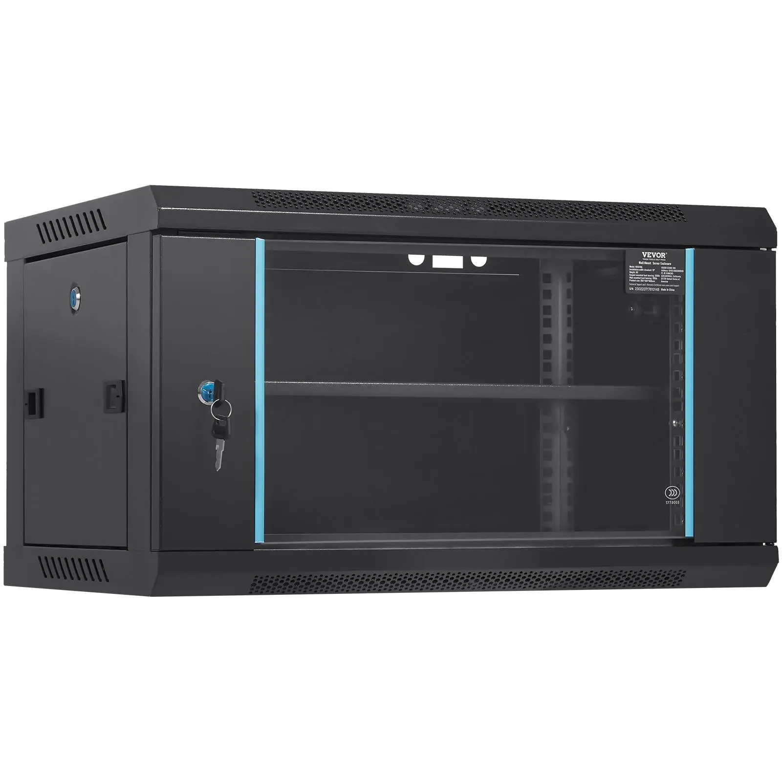 VEVOR 6U Wall Mount Network Server Cabinet - 15.5'' Deep Compact Enclosure Cabinet with Airflow, Adjustable Rack Design, Locking Glass Door & Side Panels, 200 lbs Max Load, for IT/A/V Equipment (TikTokShopBlackFriday), Enclosure Cabinets