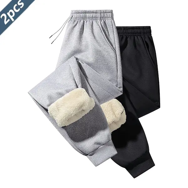 Men's casual fleece pants two-piece set, diagonal welt pockets, 100% polyester fiber with thick fleece lining, providing a warm and comfortable wearing experience. Men's Beige Solid Color Sports Pants Men's Trousers Clothes Menswear sweatpants men