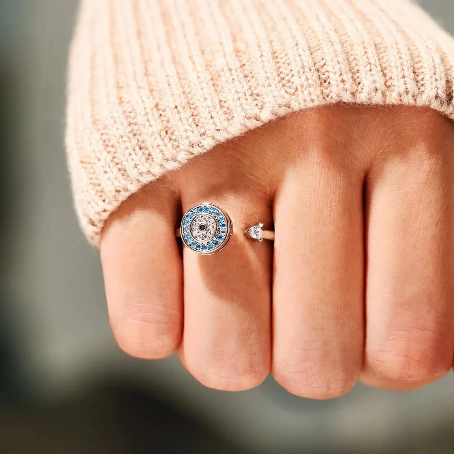 To My Daughter, Evil Eye Fidget Mood Anxiety Relief Spinning Ring Adjustable Silver Inspirations Gifts Jewelry for women