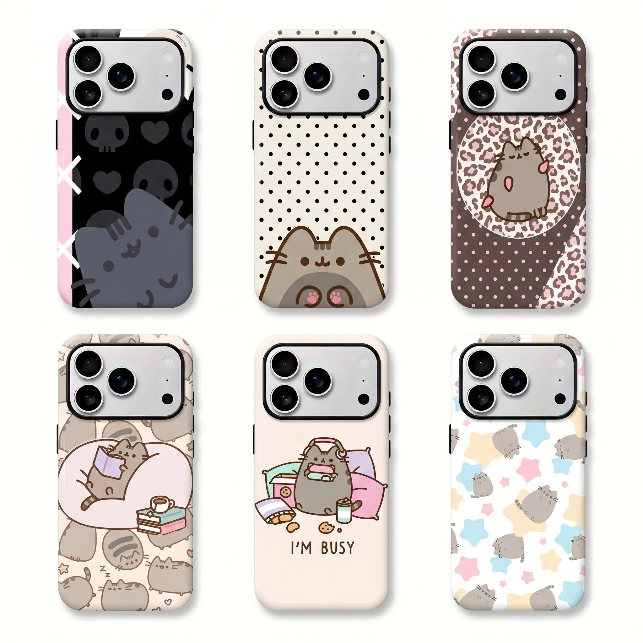 Pusheen The Cat Phone Case, Polka Dot Shockproof Case Cover Compatible With iPhone 16 15 14 13 12 11 Pro Max Galaxy S25 S24 S23 S22 Ultra, Gift For Christmas, Smartphone, Handheld, Button