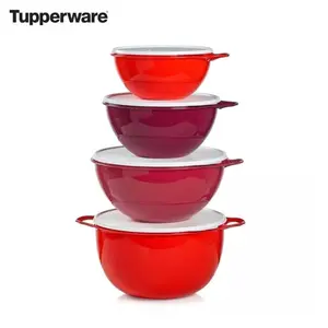 Tupperware That’s a Bowl Tupperware 4pcs Set - Red & Maroon Nesting Bowls with Lids for Kitchen Storage