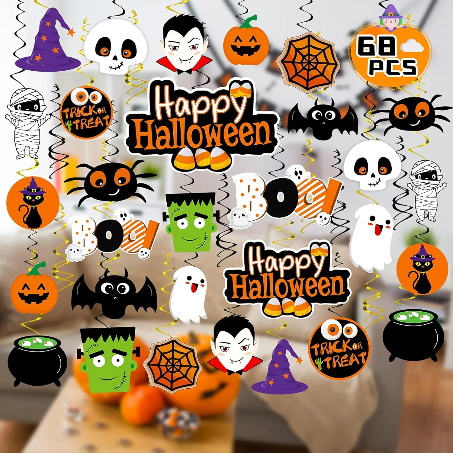 Halloween Hanging Decorations 68PCS Halloween Decorations for Classroom Hanging Ghost Pumpkin Ceiling Decor Indoor