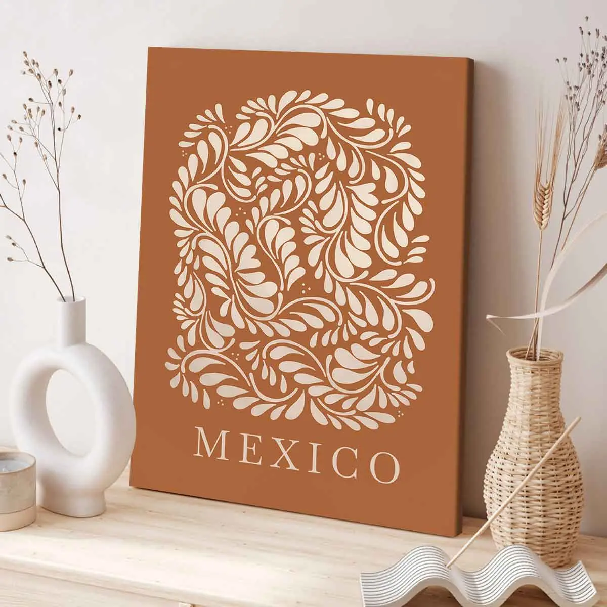Mexican Pattern Canvas Poster, Solid Wood Frame, Framed Home Decor, Modern Artistic Wall Decor, Waterproof HD Print, Ideal for Living Room & Bedroom