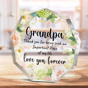 Flower Pattern Acrylic Plaque, 1 Count Grandpa Birthday Gift, Creative Birthday Gift for Grandpa, Emotional Connection Gift, Thanksgiving Gift