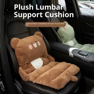 Cute Bear Plush Car Seat Cushion with Lumbar Support, Warm and Heightening, Cozy Car Interior Seat Pad, Single Piece, Car Seat Decorative