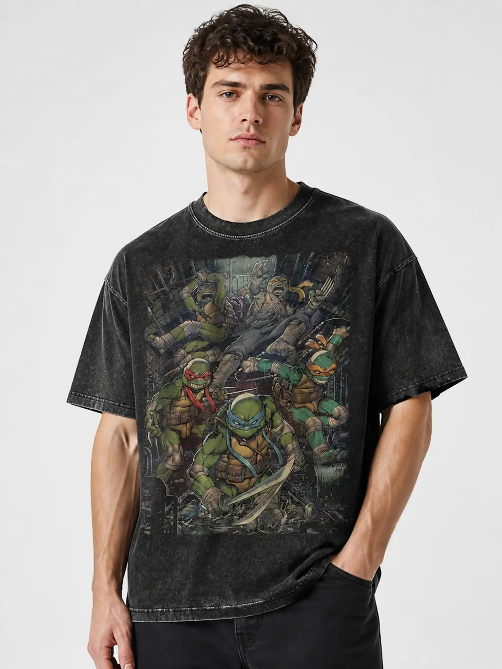 Teenage Mutant Ninja Turtles Animated Vintage Unisex T-Shirt, Cotton Crewneck T-Shirt - Medium, Short Sleeve, Casual Streetwear Printed Tee Menswear Top