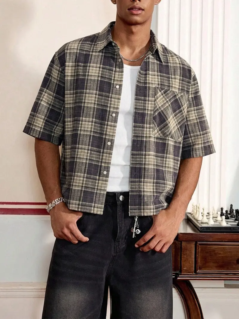 cropped checkered shirt - TikTok Shop