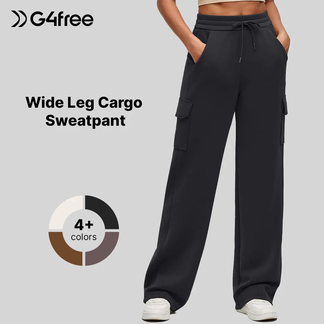 G4Free Smoofit Modal Soft Wide Leg Cargo Sweatpants for Women Drawstring Casual Pants with Pockets