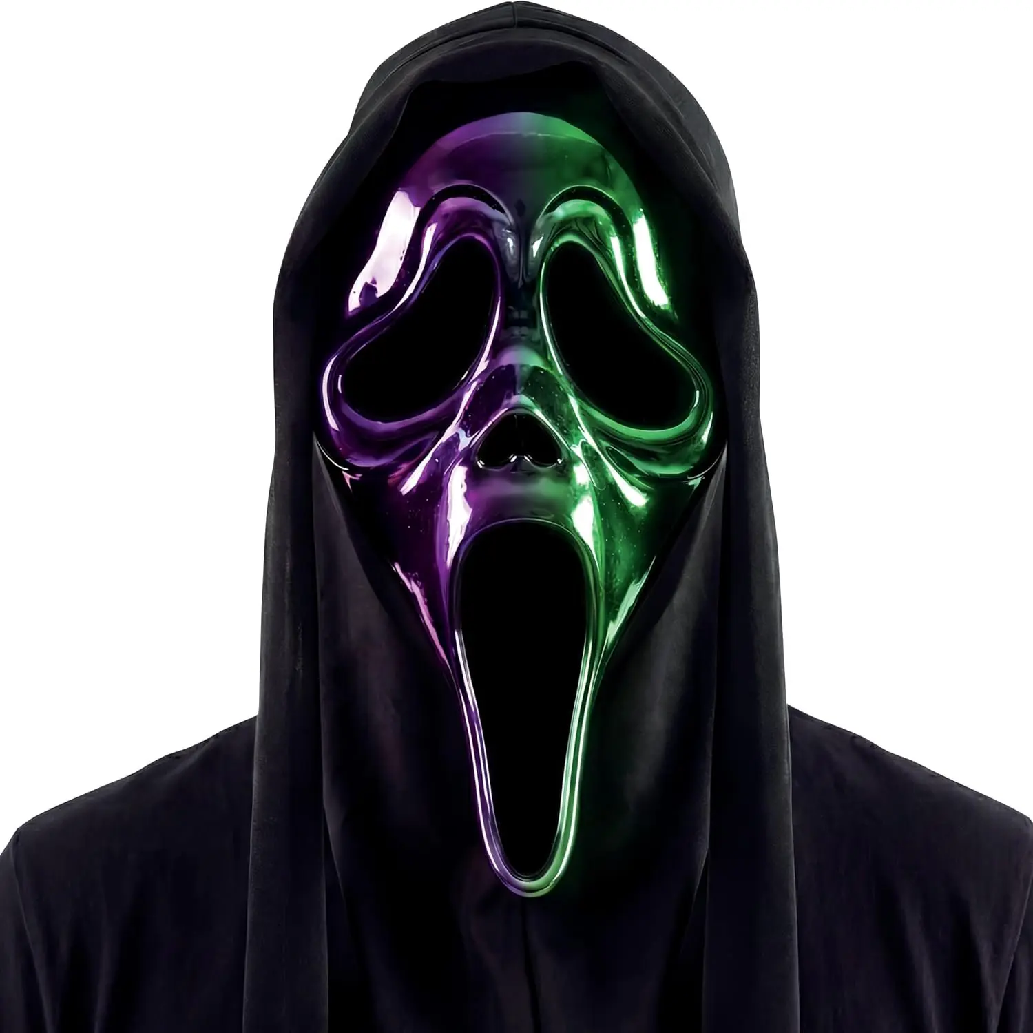 Fun World Ghost Face Adult Ombre Chrome Mask, One Size Fits Most, Green/Purple