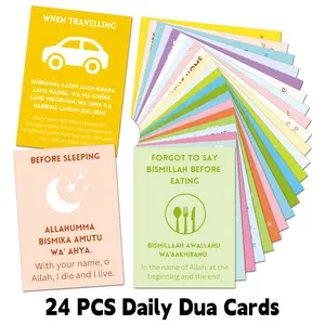 24pcs Islamic Daily Affirmation Cards with Painted Illustrations And Quranic Phrases, Inspirational & Prayer Reminder Cards, Spiritual Cards, Islamic Flash Cards, Ramadan Prayer Cards, Dua Cards, Eid al-Fitr Gift, Islamic New Year Gift