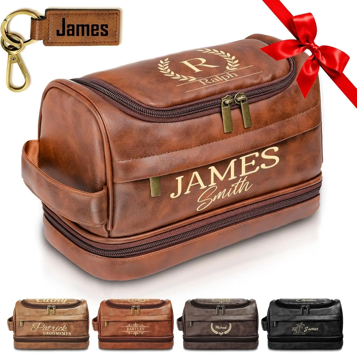 Personalized Toiletry Bag for Men, Custom Toiletries Bag Gifts for Men, Him, Birthday, Anniversary, Graduation, Groomsmen, Dad, Husband, Boyfriend, Leather Engraved Travel Cosmetic Shaving Hygiene Bag