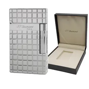 Dunant 1:1 Dupont Silver Brass Lighter Classical Engraving Square Gold for Smoker Accessories Gift
