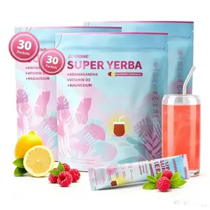 （Flash Sale 3-pack）ZOOONE Super Yerba Raspberry Lemonade Flavor Instant Tea Powder with Ashwagandha & Vitamin D3 30 Servings US Version V2
