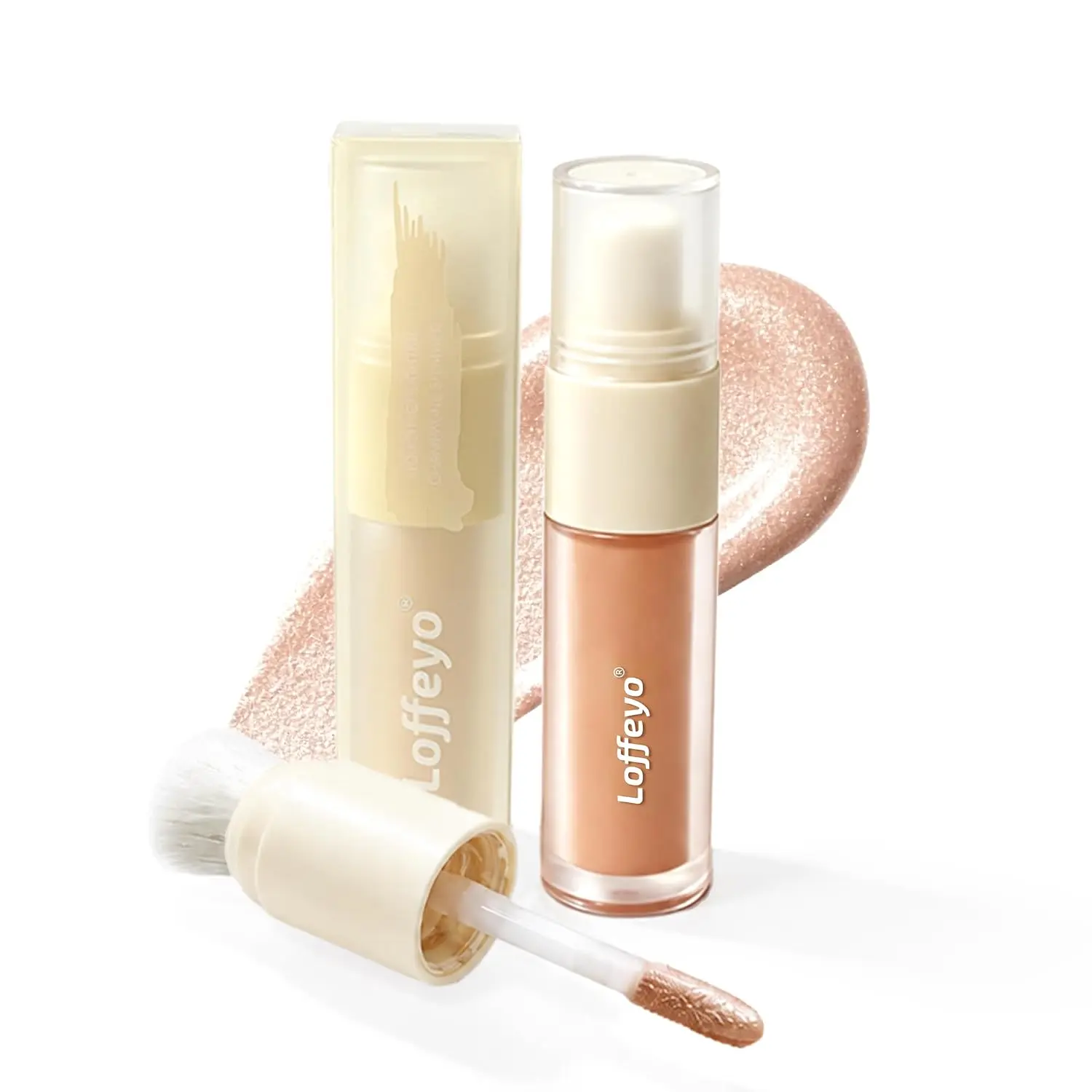 Loffeyo Dual-Ended Liquid Highlighter Cosmetic - Built-In Brush, Champagne Glow Brightening Serum, Lightweight Breathable Formula, Natural Radiant Finish, No Caking, Precise Facial Sculpting for Daily Use