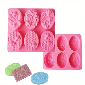 1pc Handmade Silicone 6 Elliptical Bee Soap Molds, DIY Aromatherapy Handicraft Making Soap Mold Candle Mold