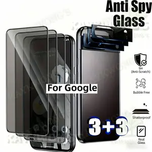 KAYKWONG'S 3pcs Privacy Tempered Glass Screen Film + 3pcs Lens Protector, for Google Pixel 9 Pro/9a/7/8/8a/6/10/10 Pro/xl, Fingerprint Unlock, High-Quality Gift