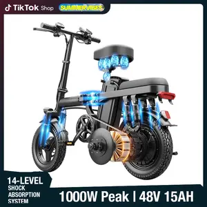 Summervibes Electric Folding Bike (Folding Ebike) with 500W Motor, 48V 15Ah Battery, 16-Level Shock Absorption, 45Km Range, Dual Disc Brakes, UL2849 Certification
