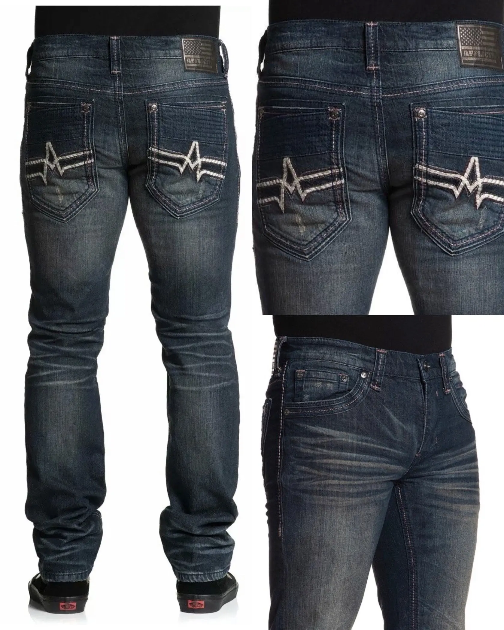 Affliction Men's Gage Apex Hodges All Season Skinny Stretch Jean, Black Cotton Denim with Mid Waist and Embroidery, Casual, 30X34, Cold Wash, Normal Type, Menswear, Plain, Skinny Fit, Cotton Blend, All Seasons, Slim-Fitting, Pants, 00S Style Men's Jeans,