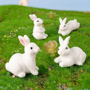 4 Pieces Mini Resin Bunny Figurines, Craft Ornaments, Fairy Garden Decorations, Home Desktop Decor, Creative Gifts for Christmas, Home and Garden Statues Outdoor Scene Ornaments, Lifelike Resin Rabbits