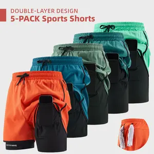 Men’s 5-pack double-layer faux two-piece running shorts with phone pocket and towel loop; quick-drying, breathable, anti-exposure design; lightweight and comfortable; versatile for running, fitness, basketball training, everyday commuting. tiktokshopsprin