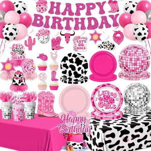 Birthday Party Decorations, 222Pcs Disco Cowgirl Party Decorations Plates Napkins Cups Banner Hanging Swirl Tablecloth Balloons Cake Topper for Western Cowgirl Bachelorette Party Decorations