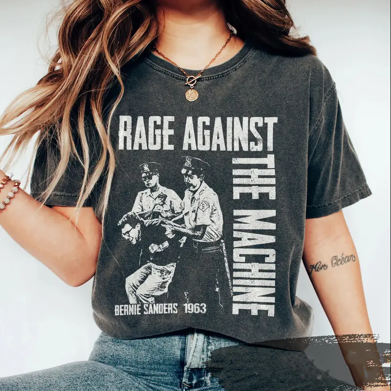 Berniee Sanders Tshirt, Rage Against The Machine Shirt, 1963 Arrest Photo, Resistance Tee, Unisex Short Sleeve Tee, Graphic Round Neck Tee Top Womenswear