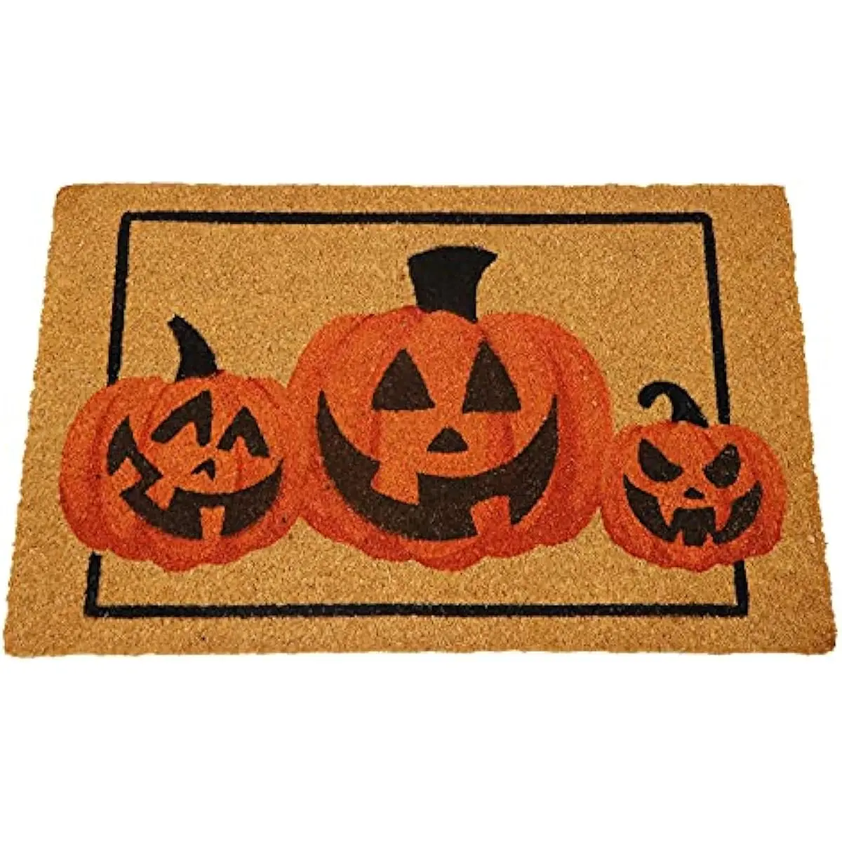 Halloween Decoration Pumpkin Patterned Doormat, 30x 17 Non Slip Natural Coir Front Door Mat Doorway Rugs, Trick or Treat Outside Indoor Decor