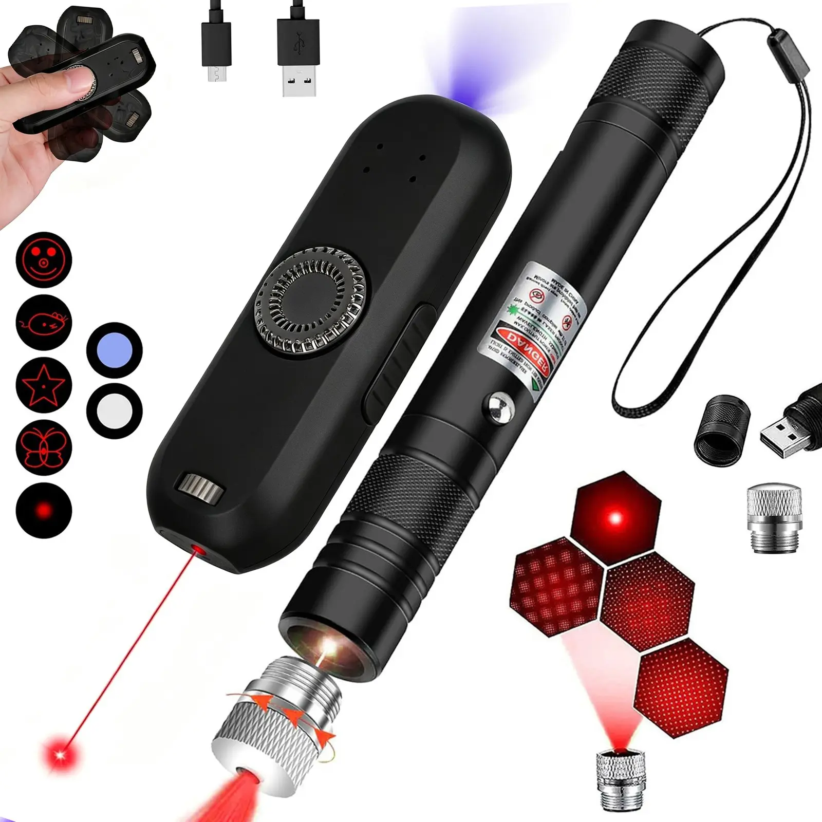 Rechargeable Pet Laser Toy Set, 8 Modes Including Patterns, UV Light & Laser Beam Light, Fun Interactive Play for Cats, Ideal for Indoor & Outdoor Use, Rechargeable Laser Pointer